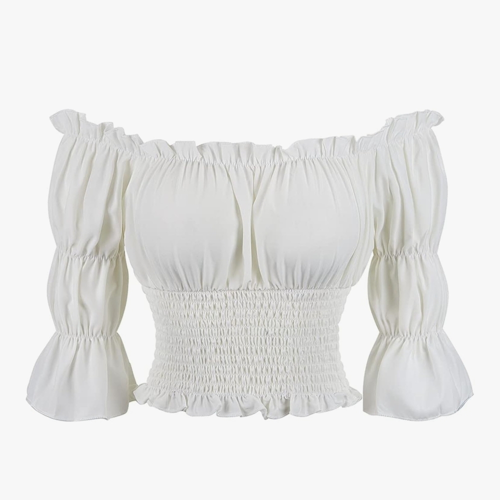White Off-Shoulder Smocked Top, Renaissance Fair, Pirate, Wenchcore